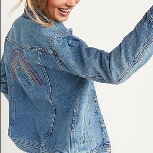 NWOT Old Navy Embroidered Rainbow Boyfriend Denim Jacket
